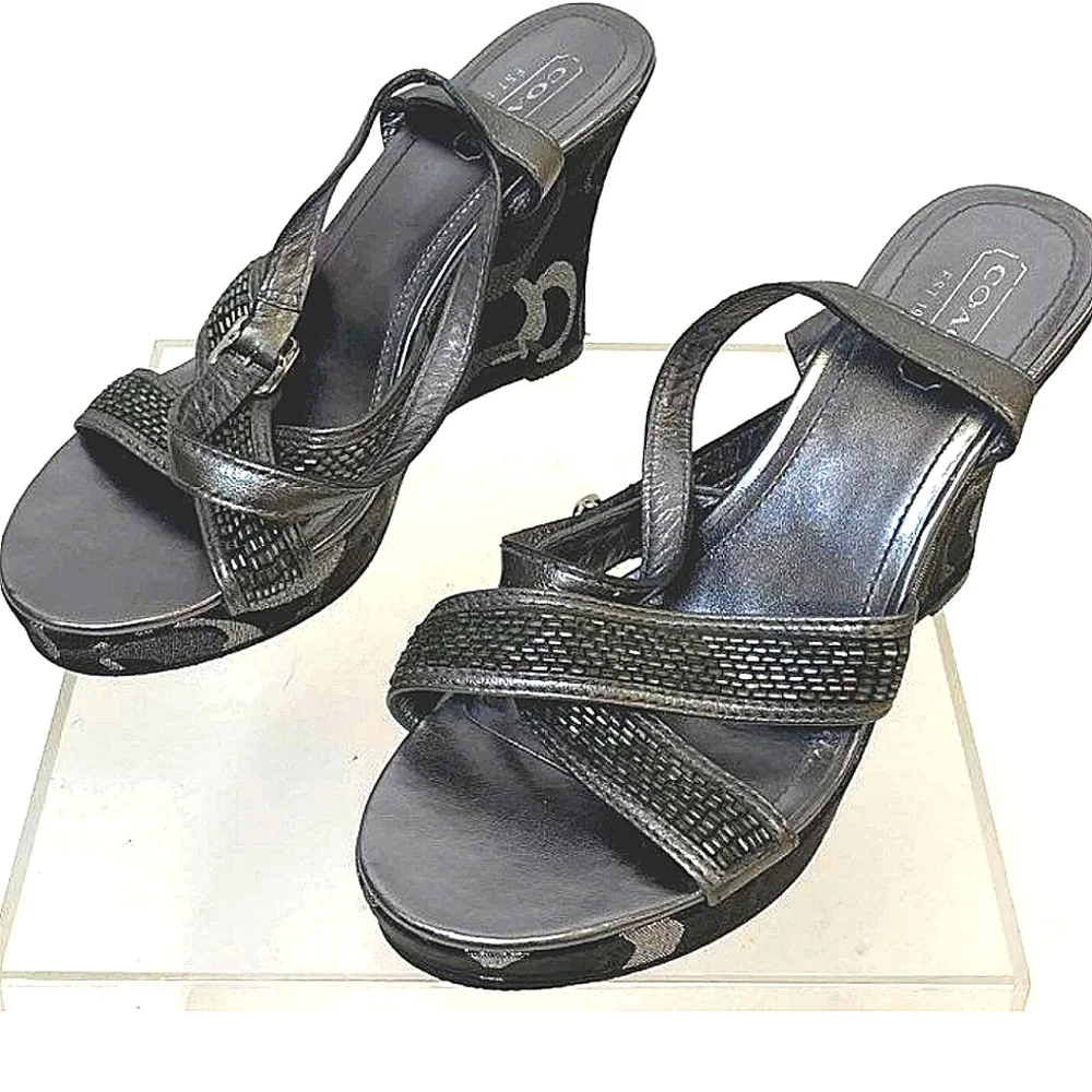 Coach Black and Gray Wedge Sandals - Picture 6 of 7